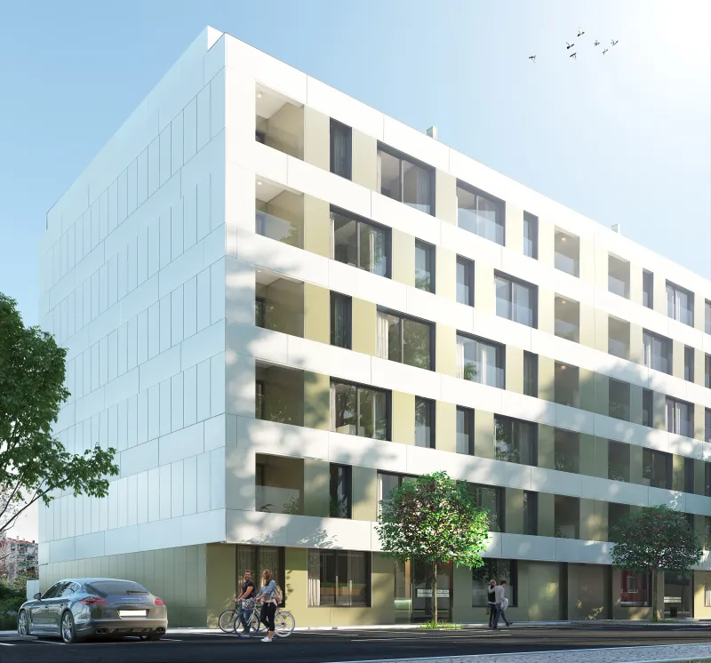 Edifício residencial moderno num contexto urbano em Portugal